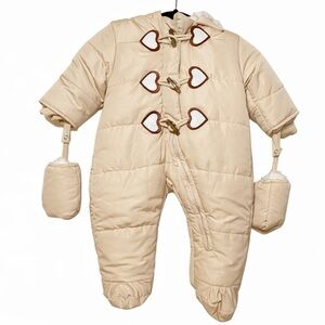 Baby Puffer Snowsuit 3-6M Heart Toggle Pram Fleece Lined NWOT